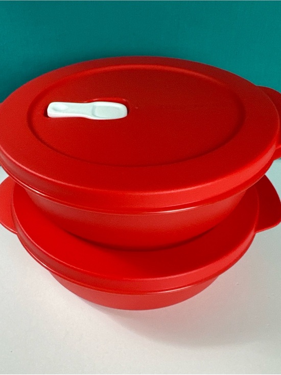 Tupperware Other - Tupperware Crystalwave Microwave Dish 850ml / 3.5 cup Container Red Set Of 2